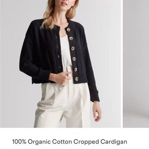 Quince Black Organic Cotton Button-Up Cardigan